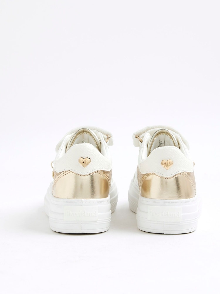 River Island White Girls Snake Monogram Plim Trainers - Image 2 of 5 River Island White Girls Snake Monogram Plim Trainers - Image 2 of 5