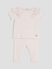 River Island Pink Baby Girl Short Sleeve Top & Leggings Rib Set - Image 3 of 5