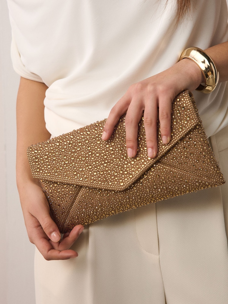 Bronze Sparkle Clutch Bag - Image 1 of 10