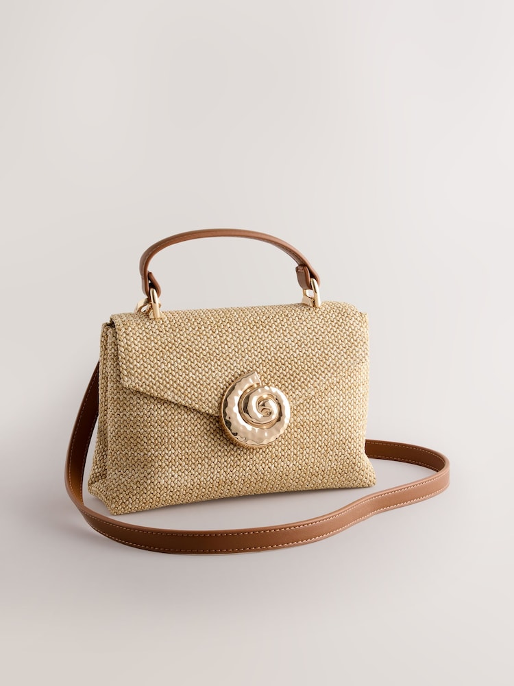 Natural Raffa Effect Shell Hardware Bag - Image 1 of 9