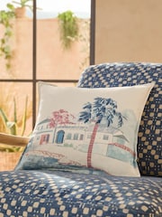 Blue 43 x 43cm Indoor Outdoor Printed Coastal Scene Cushion - Image 1 of 4