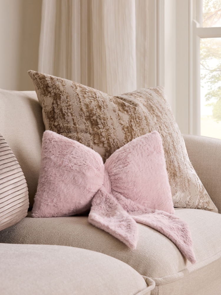 Just Pink 3D Faux Fur Bow Cushion - Image 1 of 4