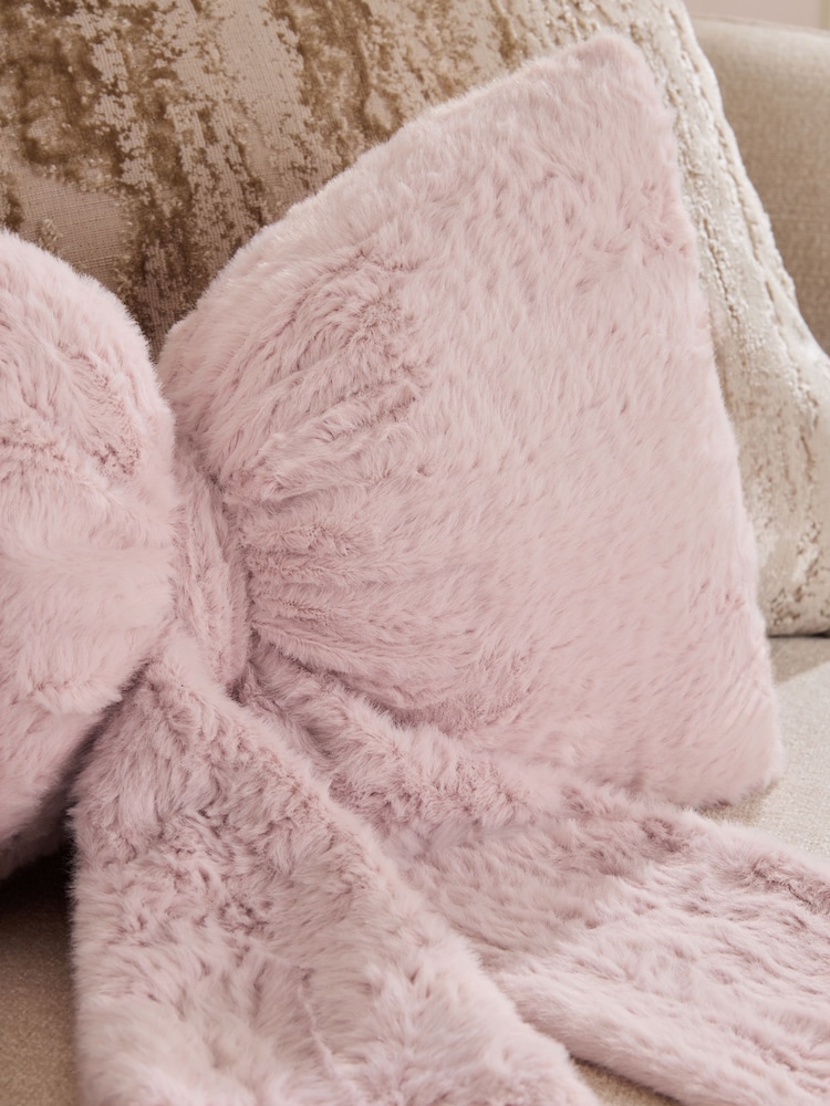 Just Pink 3D Faux Fur Bow Cushion - Image 2 of 4
