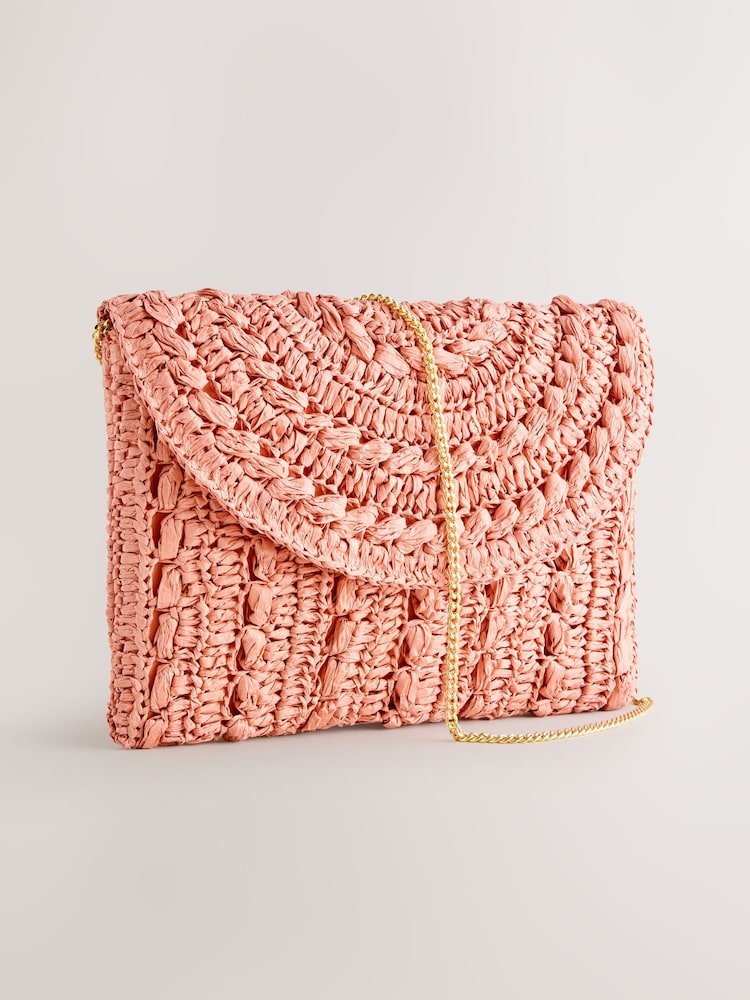 Orange Raffia Effect Clutch Bag - Image 1 of 5 Orange Raffia Effect Clutch Bag - Image 1 of 5