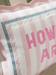 Pink 50 x 30cm How Lucky Are We Embroidered Slogan Cushion - Image 2 of 4