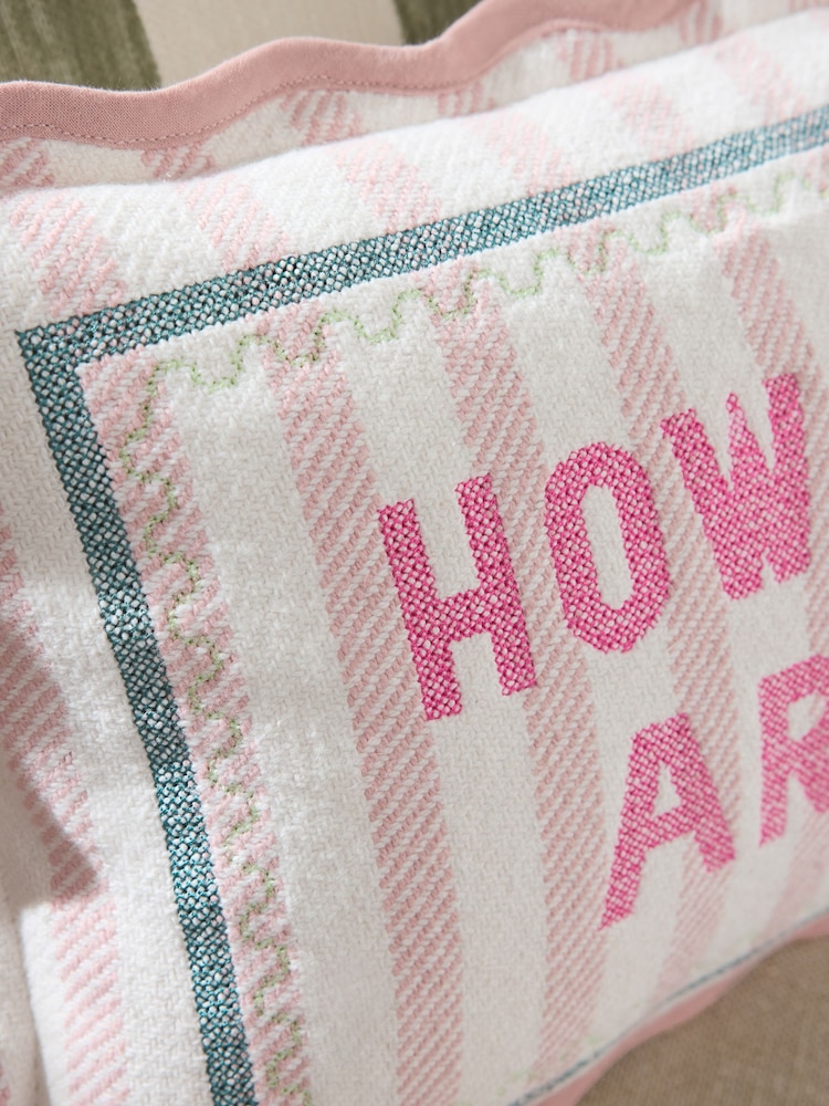 Pink 50 x 30cm How Lucky Are We Embroidered Slogan Cushion - Image 2 of 4