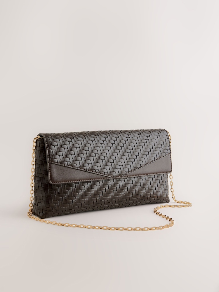 Chocolate Brown Weave Embossed Clutch Bag - Image 1 of 5