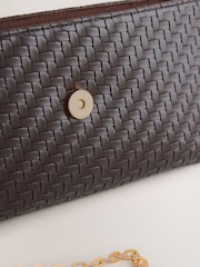 Chocolate Brown Weave Embossed Clutch Bag - Image 7 of 8