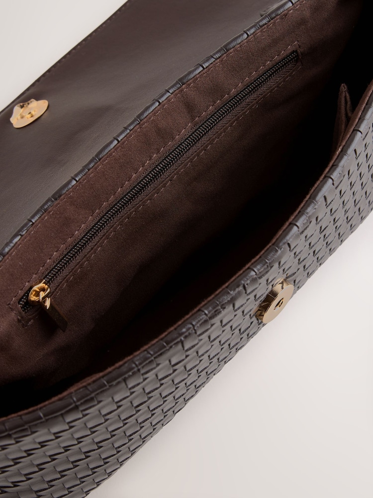 Chocolate Brown Weave Embossed Clutch Bag - Image 8 of 8