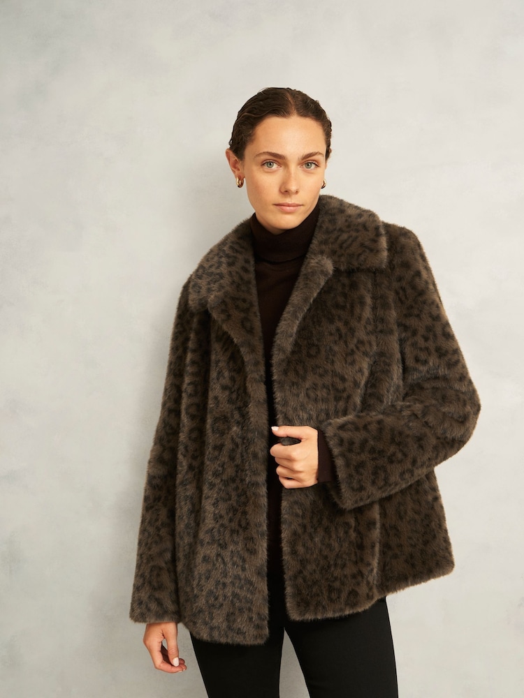 Hobbs Brown Dania Leopard Coat - Image 1 of 2 Hobbs Brown Dania Leopard Coat - Image 1 of 2