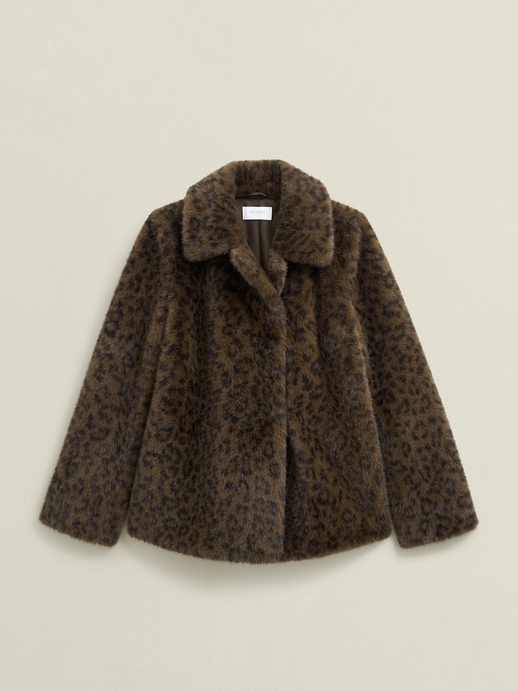 Hobbs Brown Multi Dania Leopeard Faux Fur Coat - Image 3 of 3