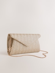 Gold Metallic Raffia Effect Clutch Bag - Image 1 of 5