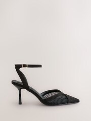 Novo Black Wide Fit Icy Mesh Ankle Strap Stiletto Courts - Image 1 of 1