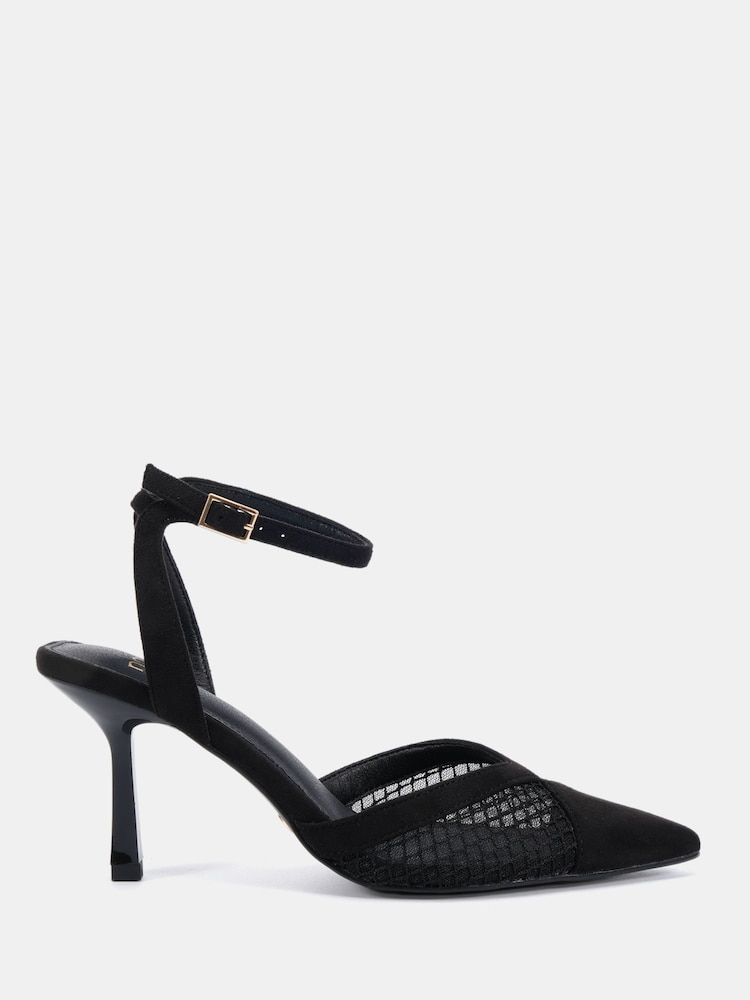 Novo Black Wide Fit Icy Mesh Ankle Strap Stiletto Courts - Image 2 of 6