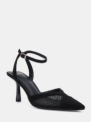Novo Black Wide Fit Icy Mesh Ankle Strap Stiletto Courts - Image 3 of 6