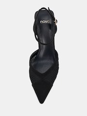 Novo Black Wide Fit Icy Mesh Ankle Strap Stiletto Courts - Image 5 of 6