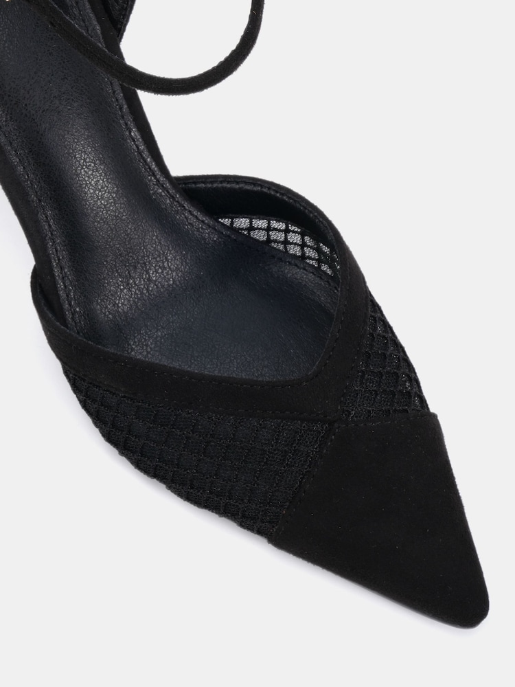 Novo Black Wide Fit Icy Mesh Ankle Strap Stiletto Courts - Image 6 of 6