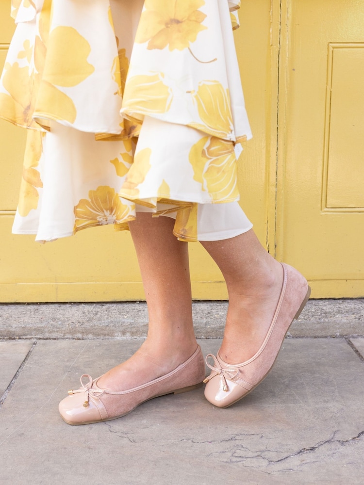 Novo Nude Wide Fit CAPRICORN Soft Sqaure Toe Cap Bow Ballerinas - Image 1 of 6