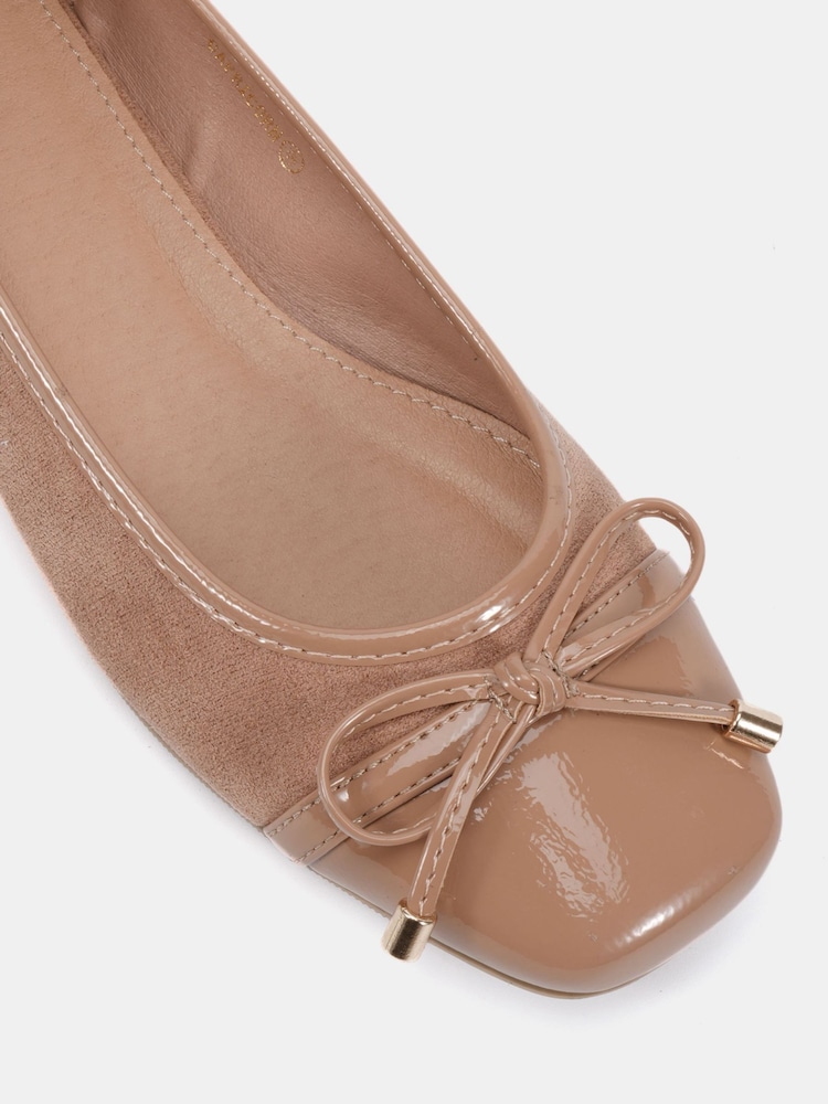 Novo Nude Wide Fit CAPRICORN Soft Sqaure Toe Cap Bow Ballerinas - Image 6 of 6