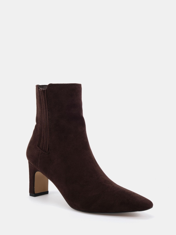 Marrón - Novo Kara Bajo Slim Block Heel Sqaure Point Chelsea Ankle Boots - Imagen 2 de 6