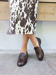 Novo Tan Brown CARMELLA Stud Detail Loafer - Image 1 of 6