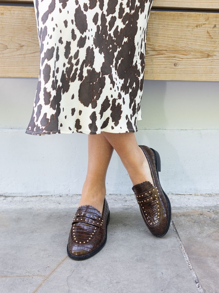 Novo Tan Brown CARMELLA Stud Detail Loafer - Image 1 of 6 Novo Tan Brown CARMELLA Stud Detail Loafer - Image 1 of 6