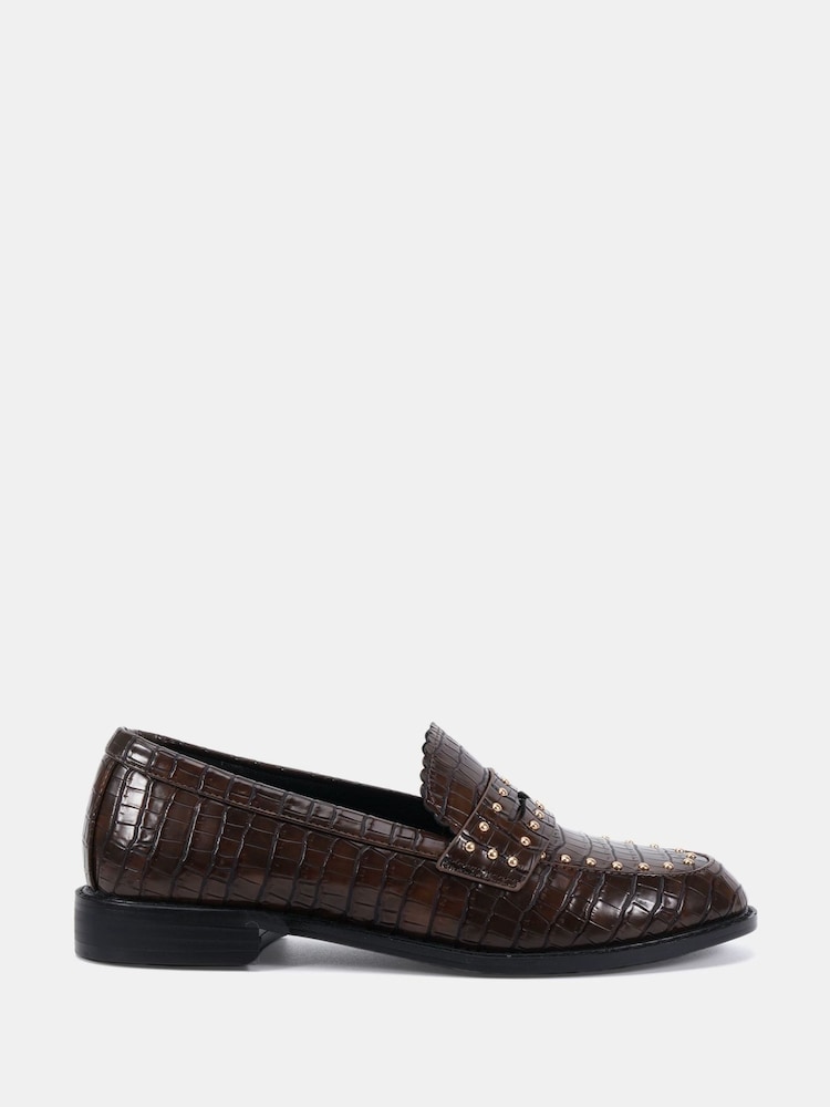 Novo Tan Brown CARMELLA Stud Detail Loafer - Image 2 of 6 Novo Tan Brown CARMELLA Stud Detail Loafer - Image 2 of 6