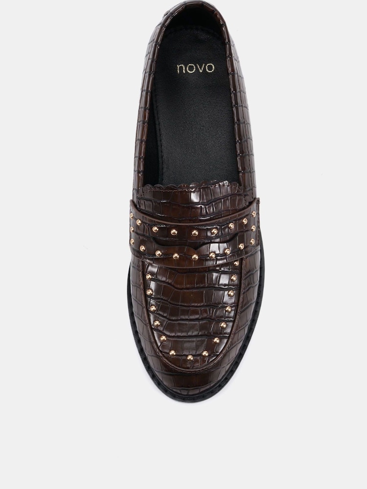 Novo Tan Brown CARMELLA Stud Detail Loafer - Image 6 of 6 Novo Tan Brown CARMELLA Stud Detail Loafer - Image 6 of 6