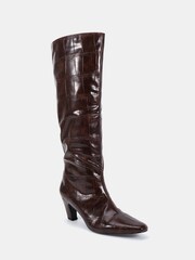 Novo Brown Wide Fit Gracelyn Curved Mid Heel Knee Boots - Image 4 of 7