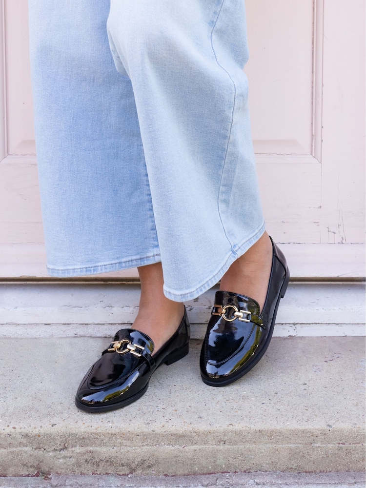 Novo Black Wide Fit Celeste Ring Trim Loafers - Image 1 of 6