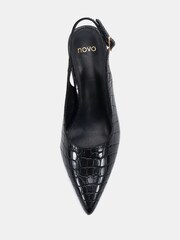 Novo Black Wide Fit ILLY Slingack Mid Heels Point Courts - Image 4 of 6
