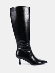 Novo Black Grateful Mid Stiletto Heel Point Knee Boots - Image 2 of 6