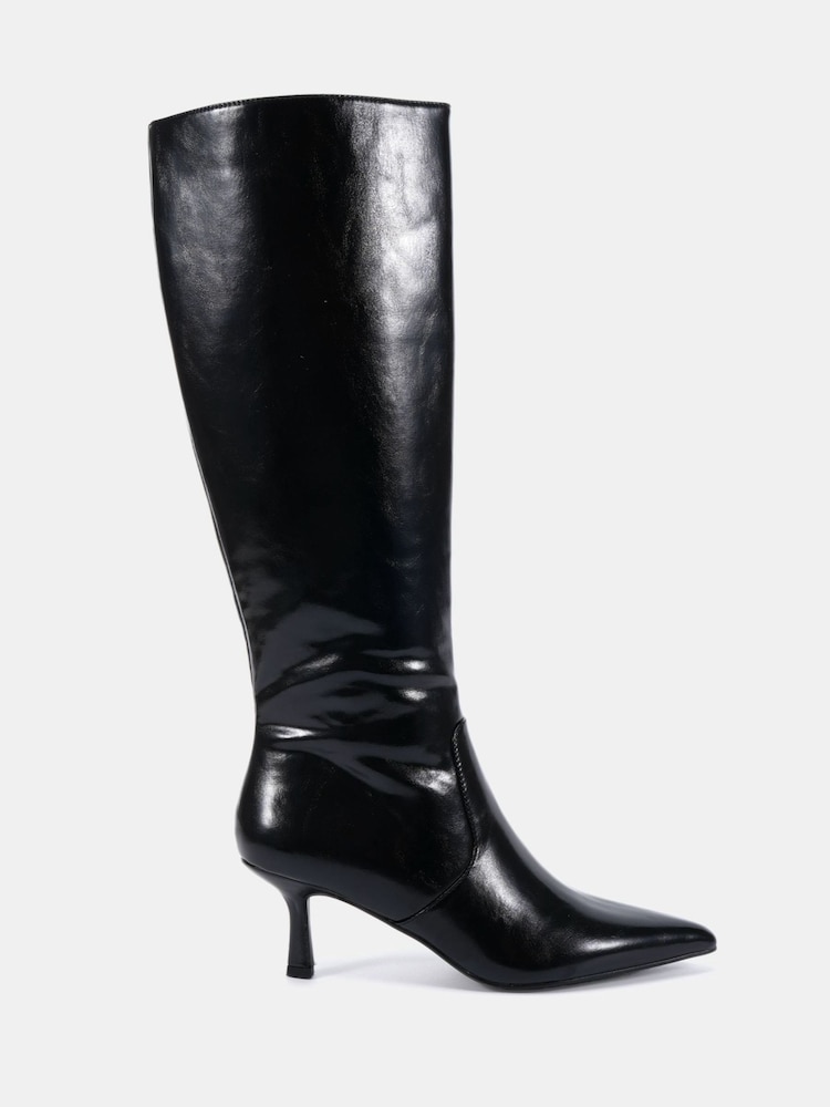 Novo Black Grateful Mid Stiletto Heel Point Knee Boots - Image 2 of 6