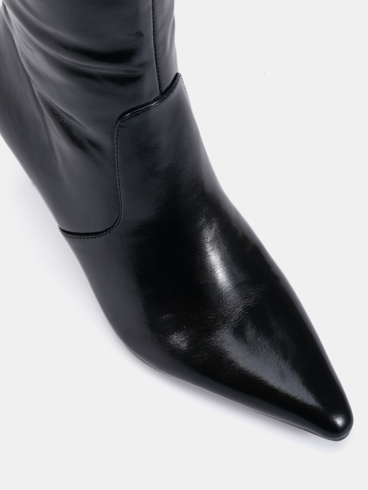Novo Black Grateful Mid Stiletto Heel Point Knee Boots - Image 6 of 6