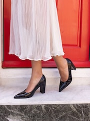 Novo Black ILLIANA Point Toe Block Heel Courts - Image 1 of 6