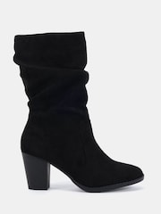 Novo Black Standard Fit Joany Block Heel Slouch Ruched Ankle Boots - Image 2 of 6