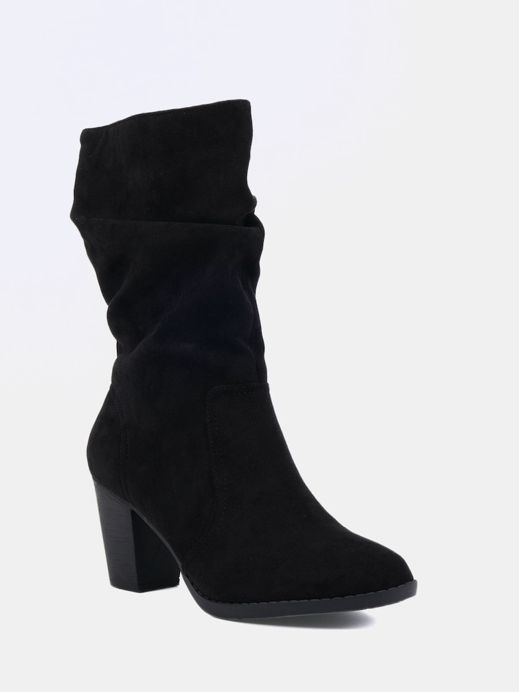 Novo Black Standard Fit Joany Block Heel Slouch Ruched Ankle Boots - Image 2 of 5