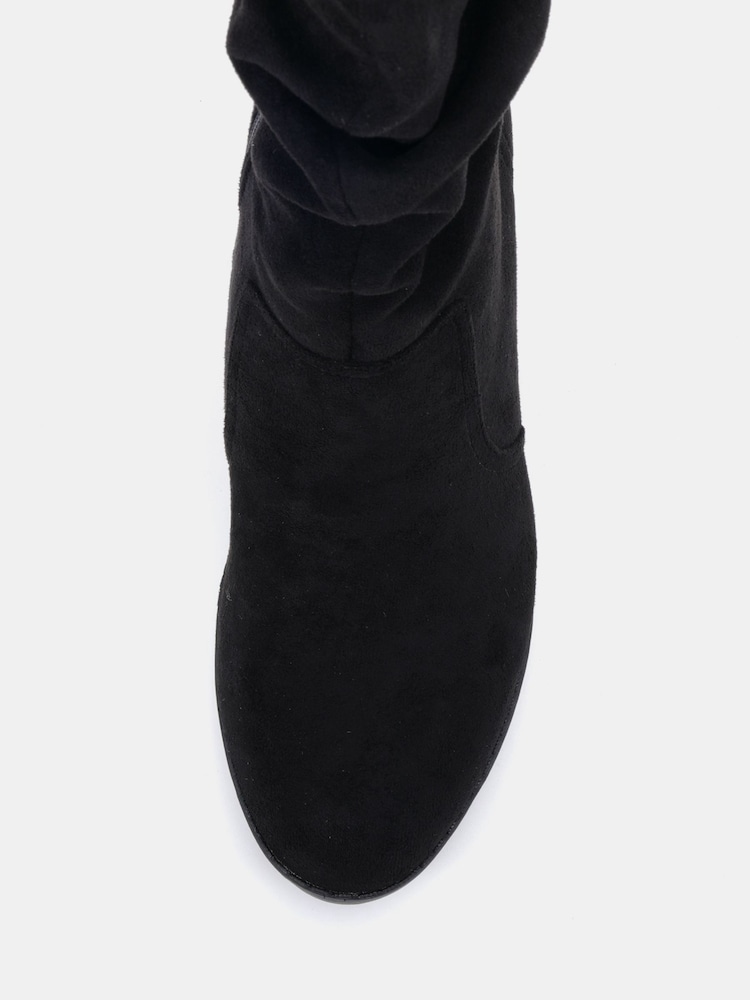 Novo Black Standard Fit Joany Block Heel Slouch Ruched Ankle Boots - Image 6 of 6