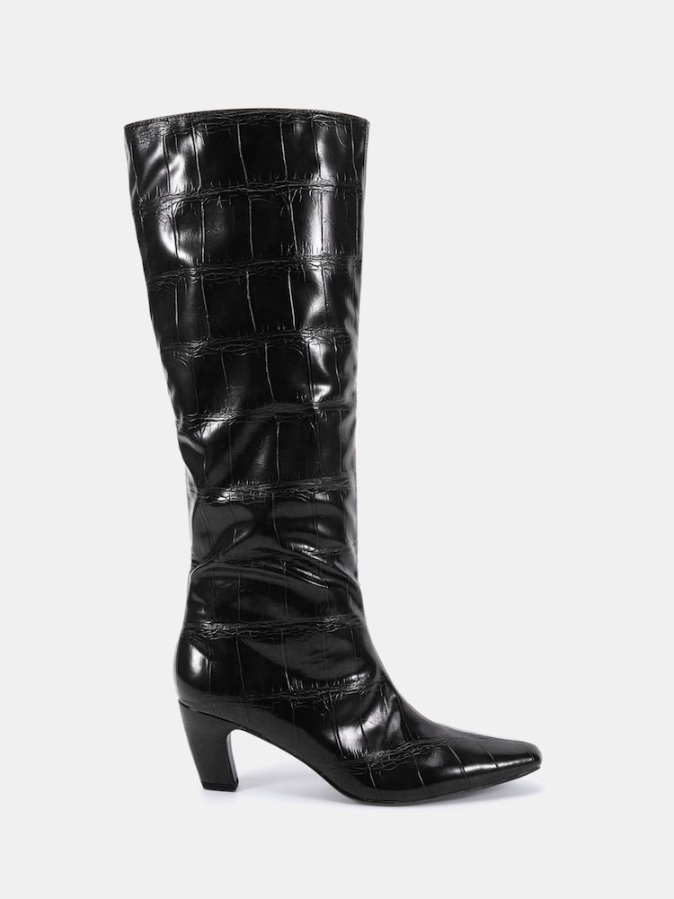 Novo Black GRACELYN Curved Mid Heel Knee Boots - Image 2 of 6