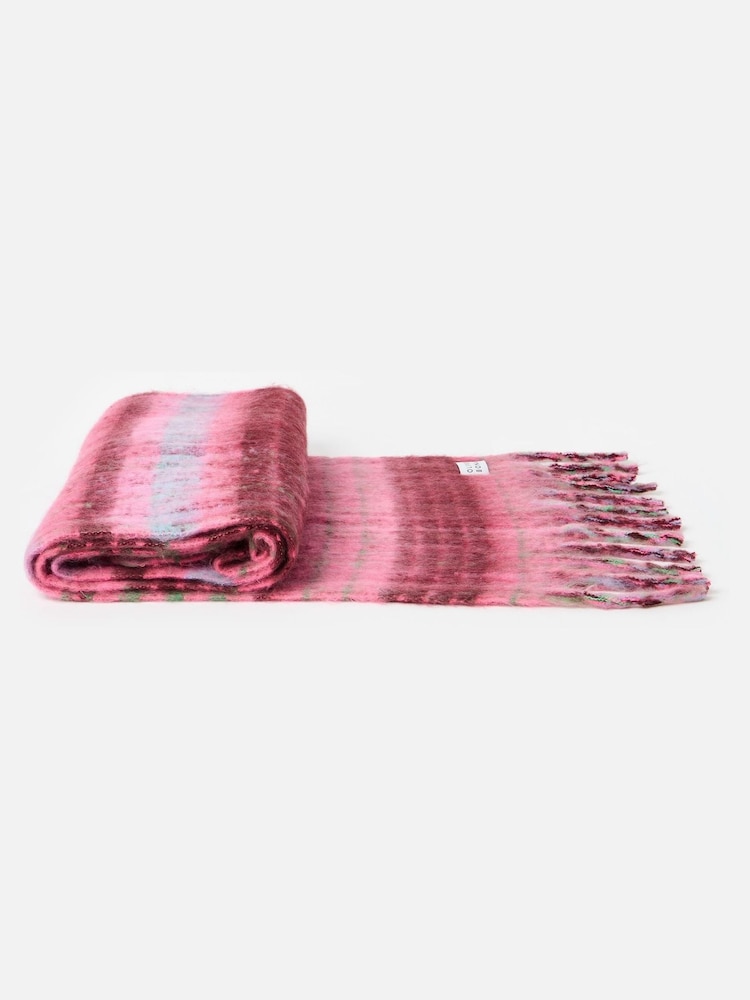Oliver Bonas Pink Checked Logo Heavyweight Scarf - Image 2 of 6