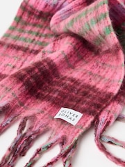 Oliver Bonas Pink Checked Logo Heavyweight Scarf - Image 3 of 6