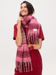 Oliver Bonas Pink Checked Logo Heavyweight Scarf - Image 6 of 6