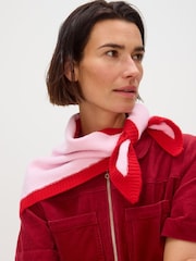 Oliver Bonas Pink Trim Ribbed Knitted Triangle Scarf - Image 5 of 5
