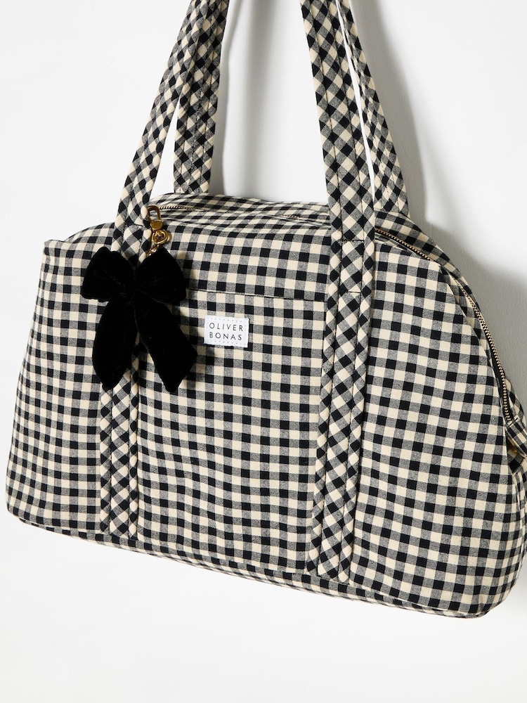 Oliver Bonas Black Gingham Weekend Bag - Image 1 of 6