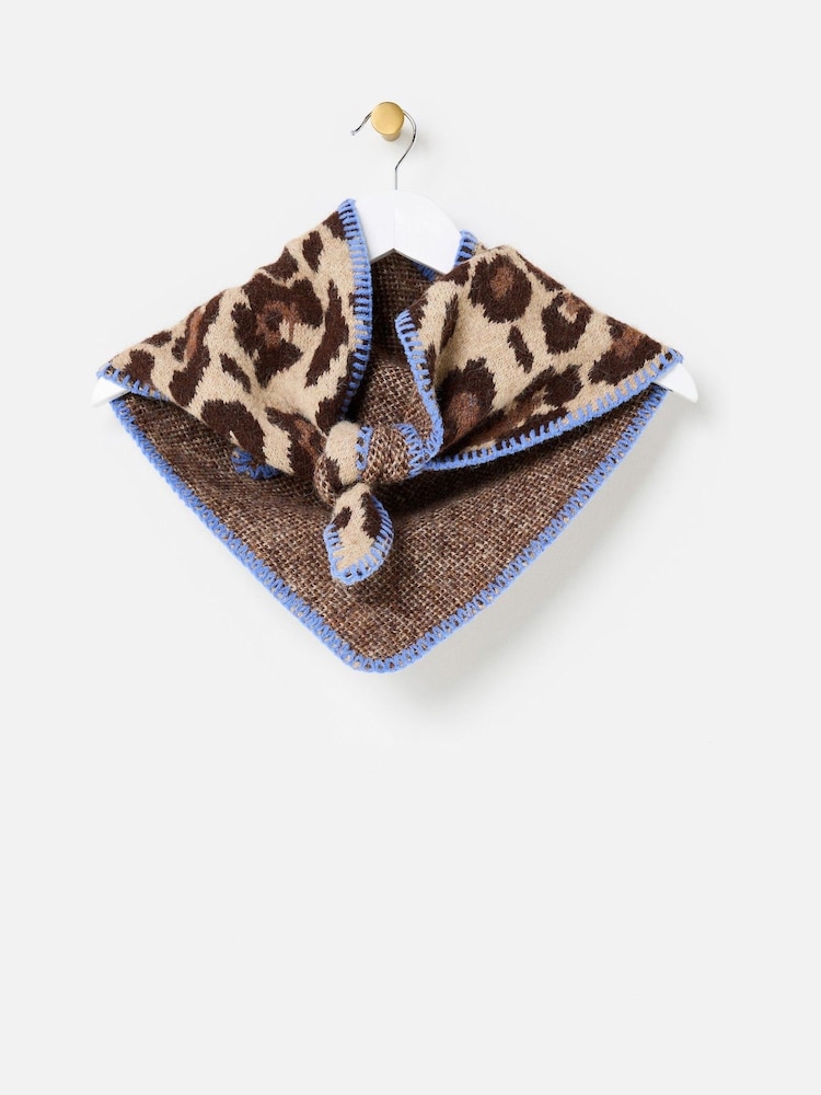 Oliver Bonas Brown Leopard Print Knitted Triangle Scarf - Image 1 of 4