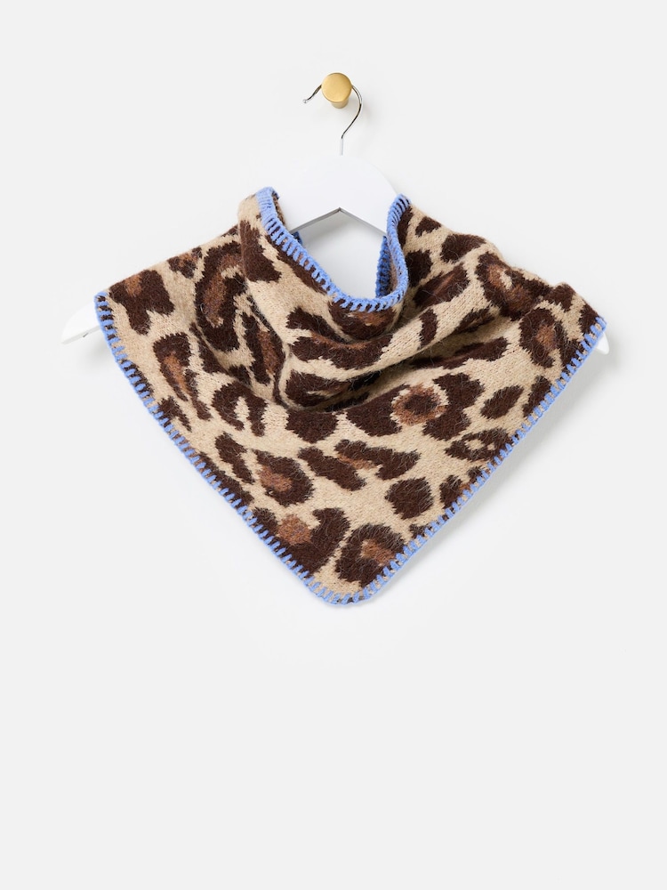 Oliver Bonas Brown Leopard Print Knitted Triangle Scarf - Image 2 of 4