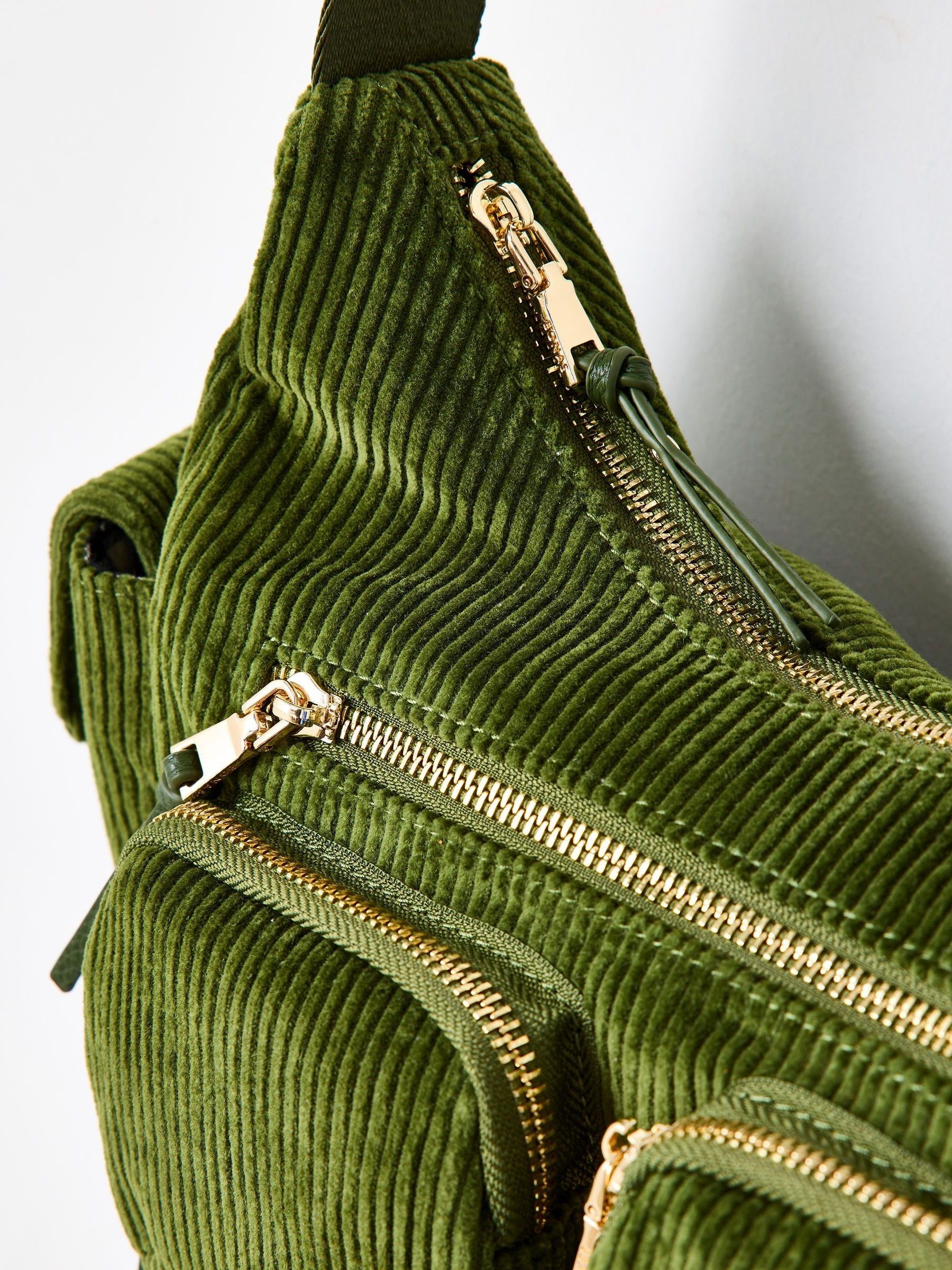 Buy Oliver Bonas Green Corduroy Slouch Cross-Body Bag from the