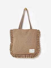 Oliver Bonas Brown Gingham Ruffle Tote Bag - Image 2 of 6