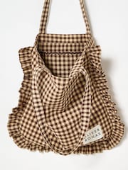 Oliver Bonas Brown Gingham Ruffle Tote Bag - Image 6 of 6