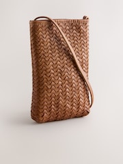 Tan Brown Leather Weave Phone Bag - Image 4 of 8